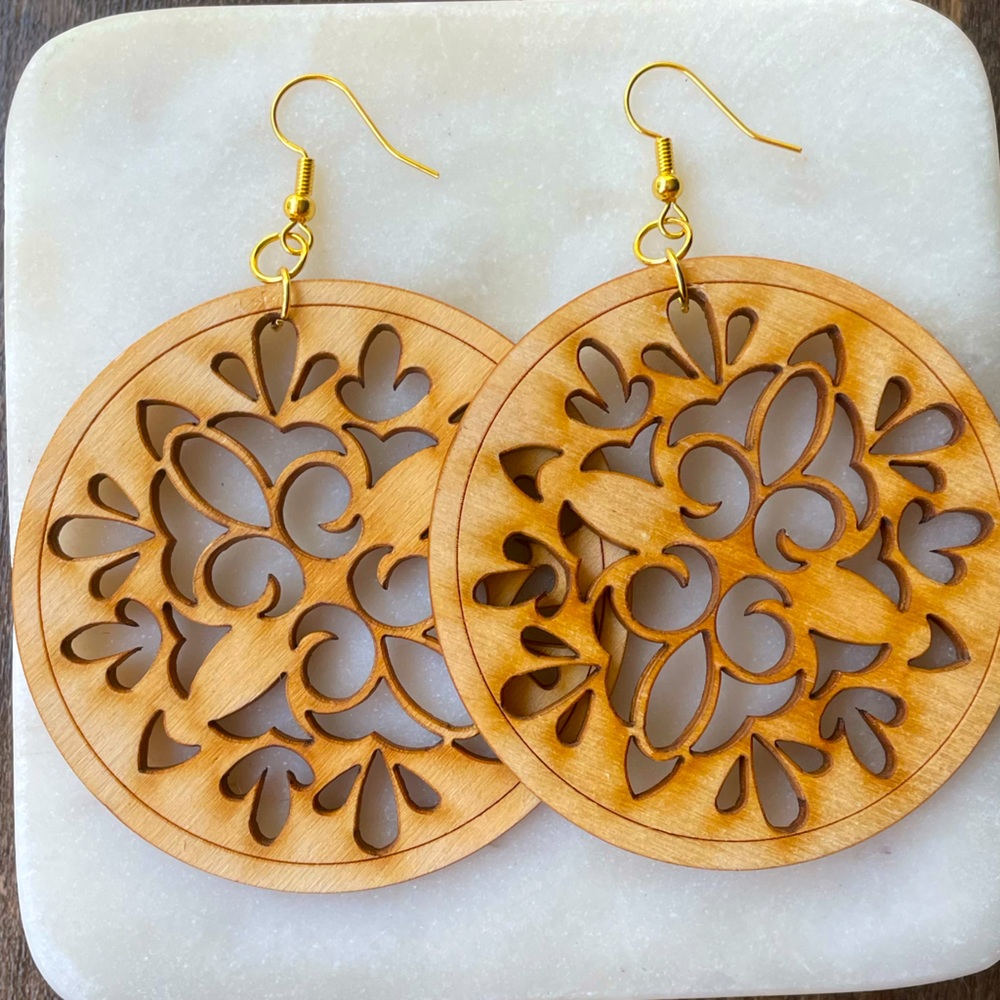 Handmade Wooden Lace Earrings